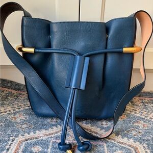 Chloe Emma blue color block leather medium bucket shoulder bag handbag purse